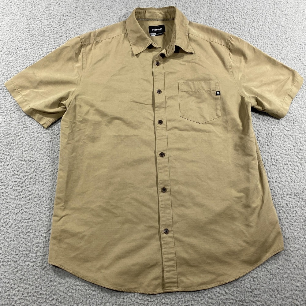 Marmot Shirt Mens Large Khaki Short Sleeve Button‎ Down Ripstop Hiking Outdoor